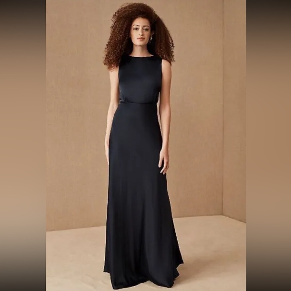 BHLDN Beckett Satin Charmeuse Maxi Dress in Navy Blue - Size 6